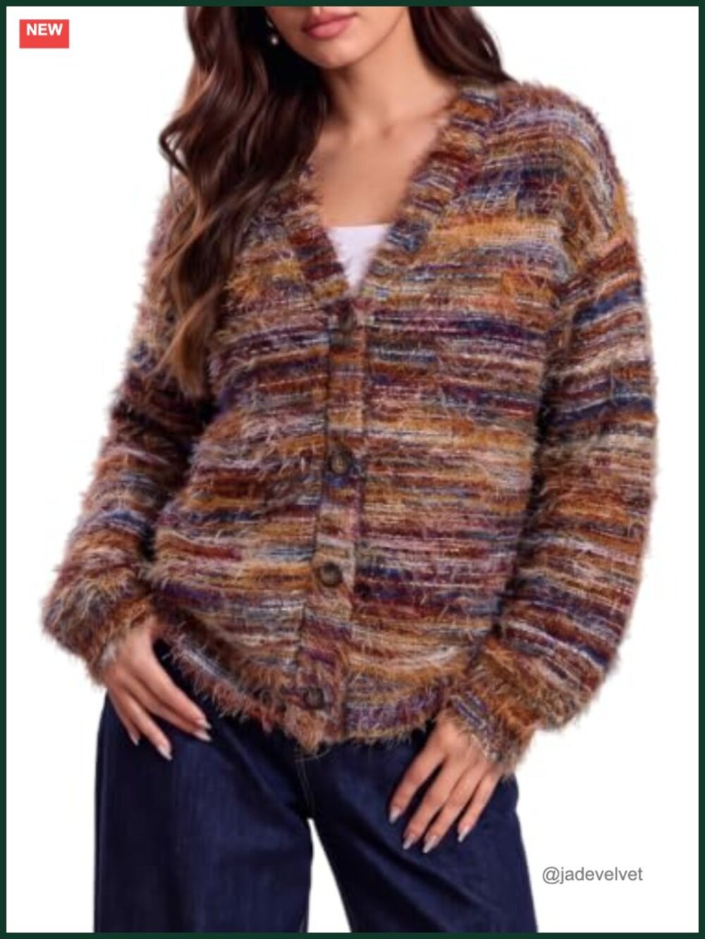 Dokotoo Lightweight Long Sleeve V-Neck Button Front Striped Cardigan Sweater
